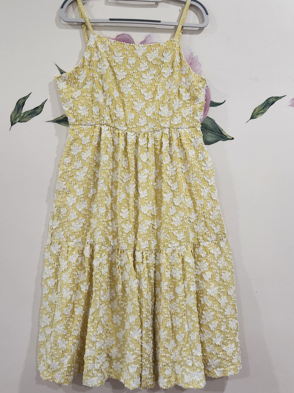 Yellow Floral Lace Tiered  Women Dress Size 12 Maeve By Anthropologie